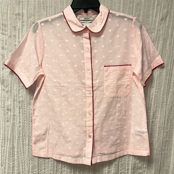 cupcakes and cashmere PinkβRed Swiss Heart Crochet Trim Cotton Shorty PJ Set - Picture 4 of 12